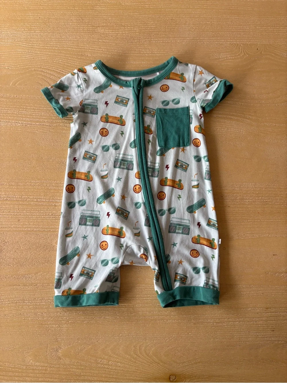 Emerson and Friends Bamboo Roll With It Skateboard Shortie Romper Size 6-12M